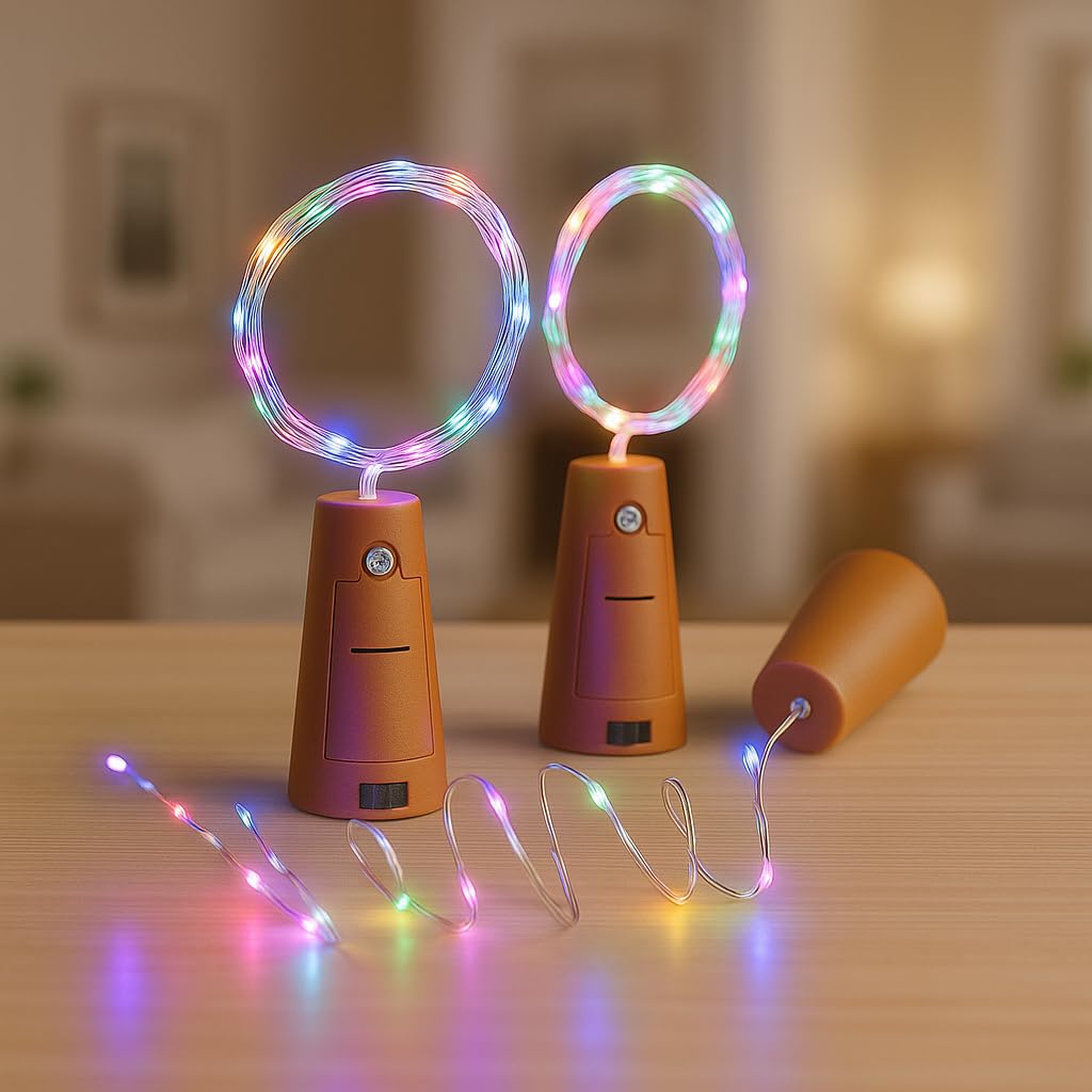 20 LED Multi-Color Bottle Cork Fairy Lights – Battery Operated String Lights for Decoration | DIY Room, Diwali, Wedding, Christmas Décor (6, Multicolor)