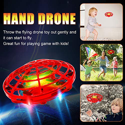 Hand Drones, Hand Operated Drones, econoLED Boy Toys Kids Hand Controlled Flying Ball Drone,Hands Free Mini Flying Ball Helicopter with 2 Speed & 5 LED Lights for Boys, Girls, Kids Gift (Light Red) - Thumbnail 6