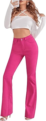 Miniatura 4 de SweatyRocks Pantalones de mezclilla casuales para mujer, con estampado de corazón, cintura alta, elásticos, acampanados