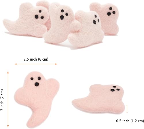 Miniatura 5 de GLACIART ONE Decoraciones de Halloween de fantasma de fieltro de lana, paquete de 5, adornos felices para fiesta, fieltro divertido para interiores