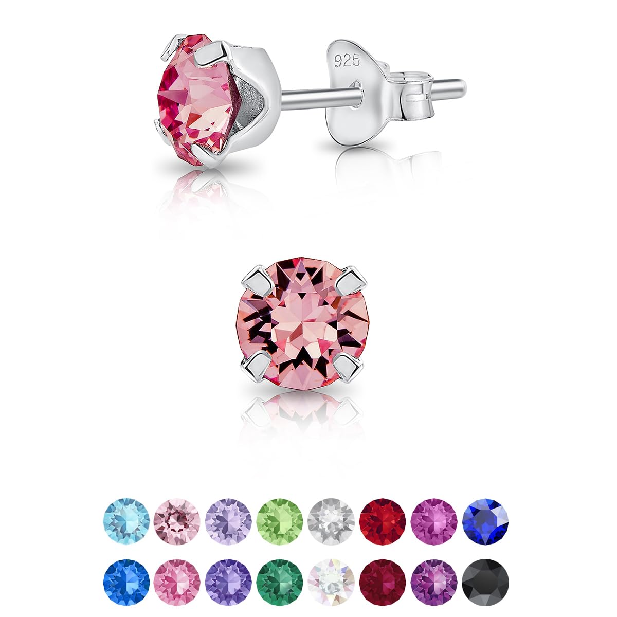 DTPsilverDTPsilver® Pendientes Pequeños Plata de Ley 925 con Cristales Swarowski 5 mm - Pendientes de Colores - Aretes Mujer Brillantes - Pendientes de Brillo