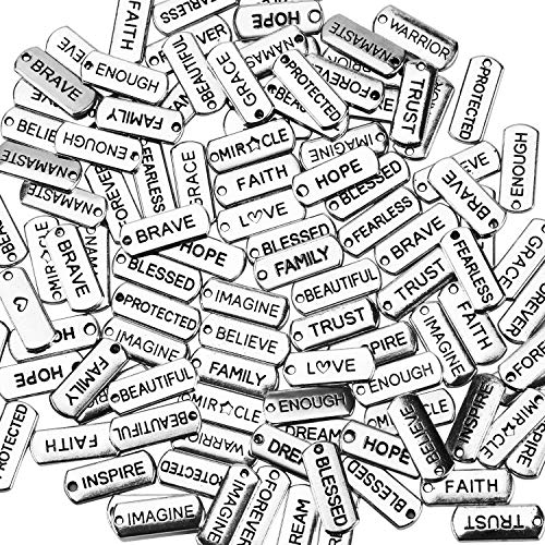AIEX 120 Pieces Inspirational Word Charms Pendants Rectangular Pendants for Jewelry Making, DIY
