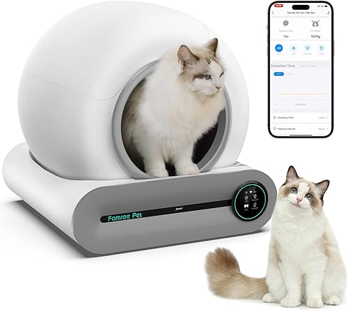 Famree Pet - Caja de arena para gatos autolimpiante inteligente, robot automático de limpieza de arena para gatos con gran capacidad de 65 L + 9 L,