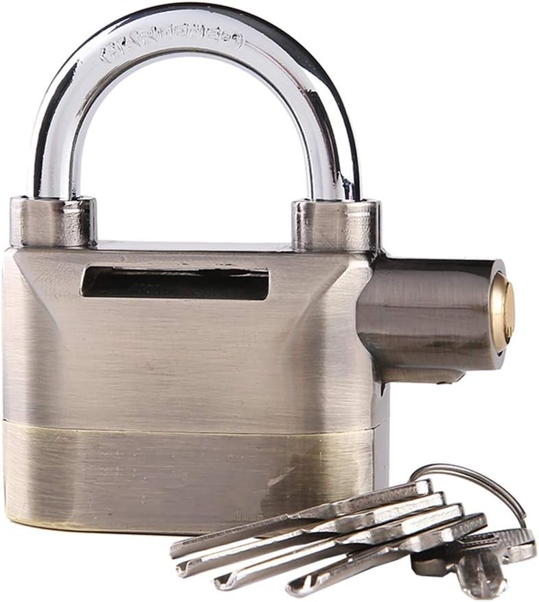 Keyed Padlocks Alarm Key Padlock, Bicycle Warehouse Door Lock, Waterproof, Rust-Proof and Anti-Theft, 65x92mm/2.6in, 5 Keys