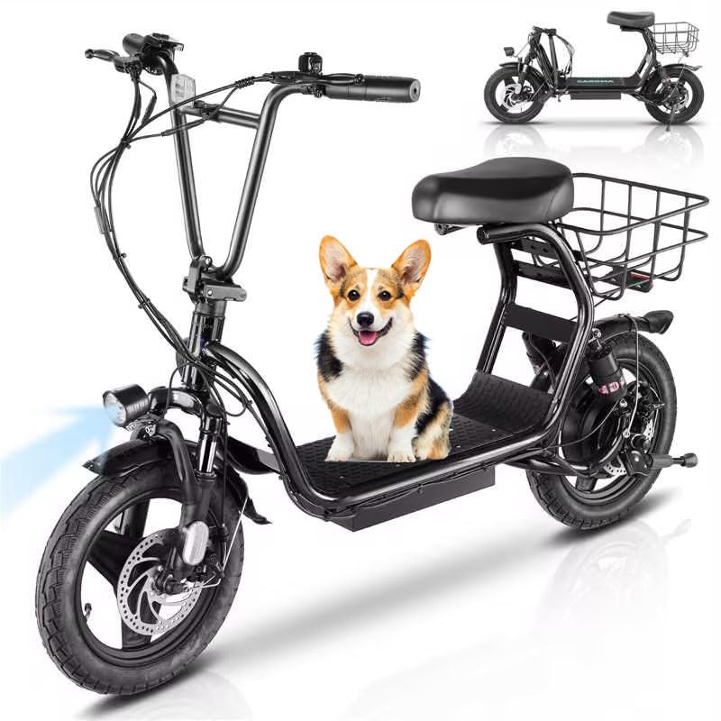 Caroma Electric Scooter with Seat, 14" Fat Tire Electric Scooter Adults, 15 Miles Range&20 Mph Power by 560W Peak Motor,Foldable Adult Electric Scooter for Commuting with Basket&Shock Absorbing