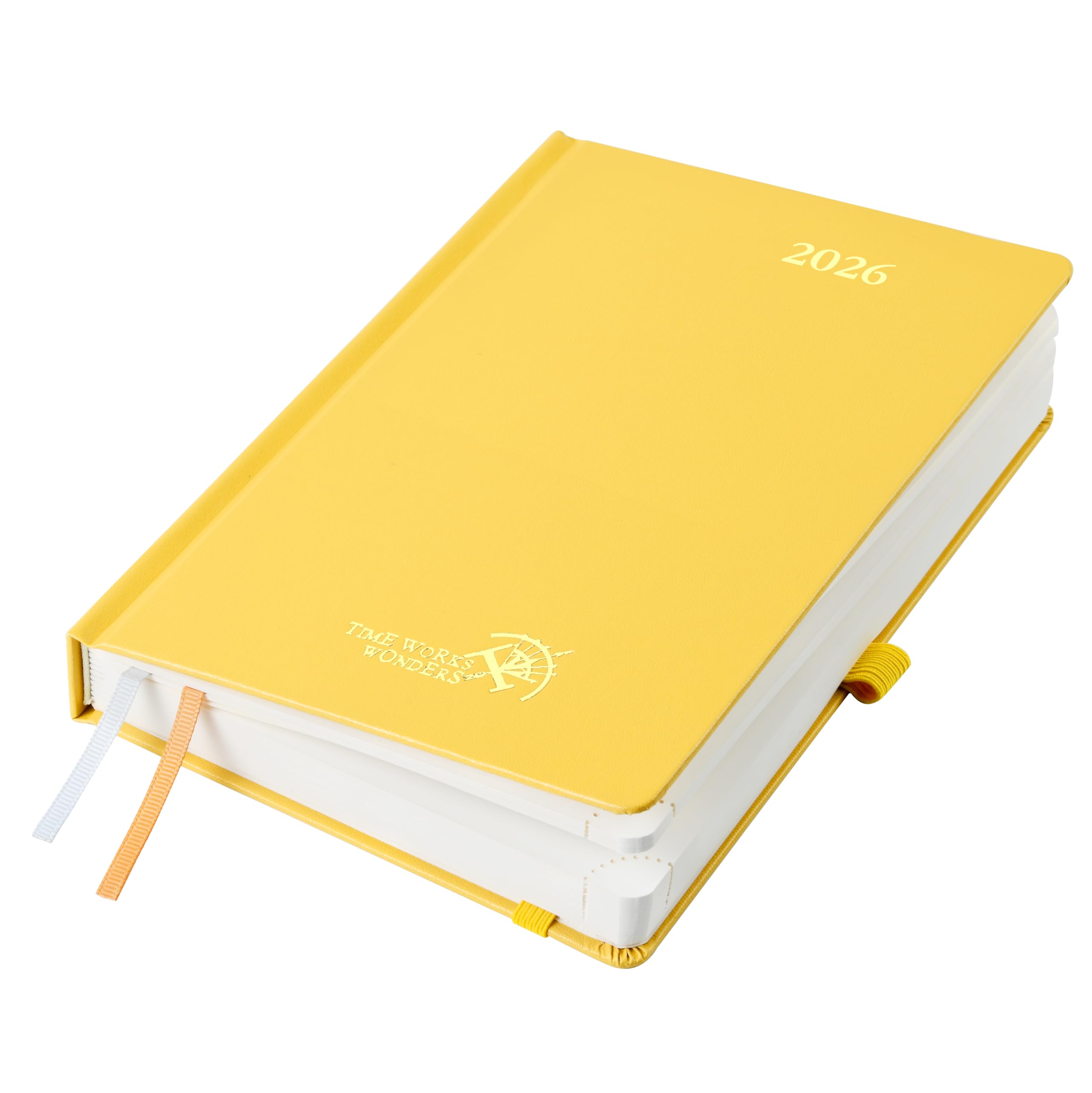 POPRUN 2026 Daily Agenda One Page Per Day A5 Planner (5.75" x 8.5") - 12 Months Calendar Hourly Appointment Book with Hardcover, Inner Pocket, Pen Holder - Light Yellow