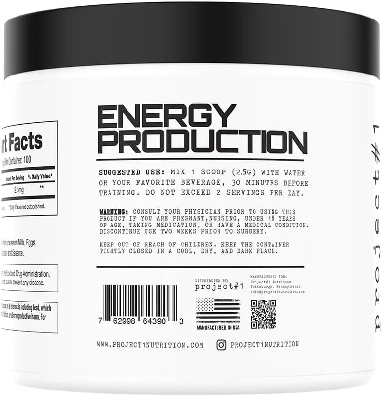 Project #1 Nutrition AAKG Pre-Workout Supplement, L-Arginine A-Ketoglutarate, Unflavored, 100 Servings, 250g