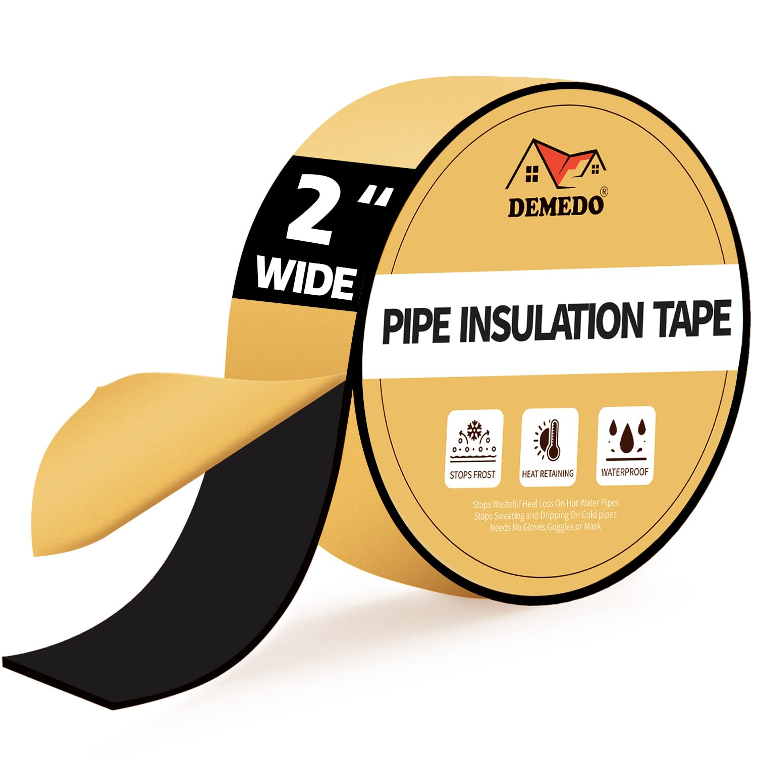 Pipe Insulation Tape, Pipe Wrap Insulation Foam Tape Self Adhesive, Outdoor Water Pipe Insulation Roll for HVAC, AC Line Insulation, 2 inch x 16.5 FT Heat Tape for Water Pipe, Black