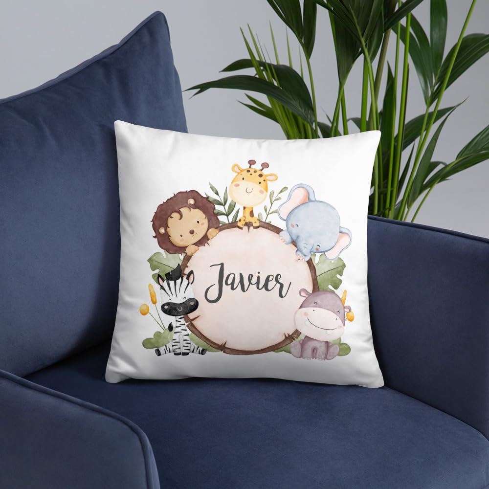 Kembilove Cojines Infantiles – Cojin Personalizado con Nombre – Regalos cumpleaños niños Colegio – Guarderia Regalos – Almohada niños 40X40 CM - Animales