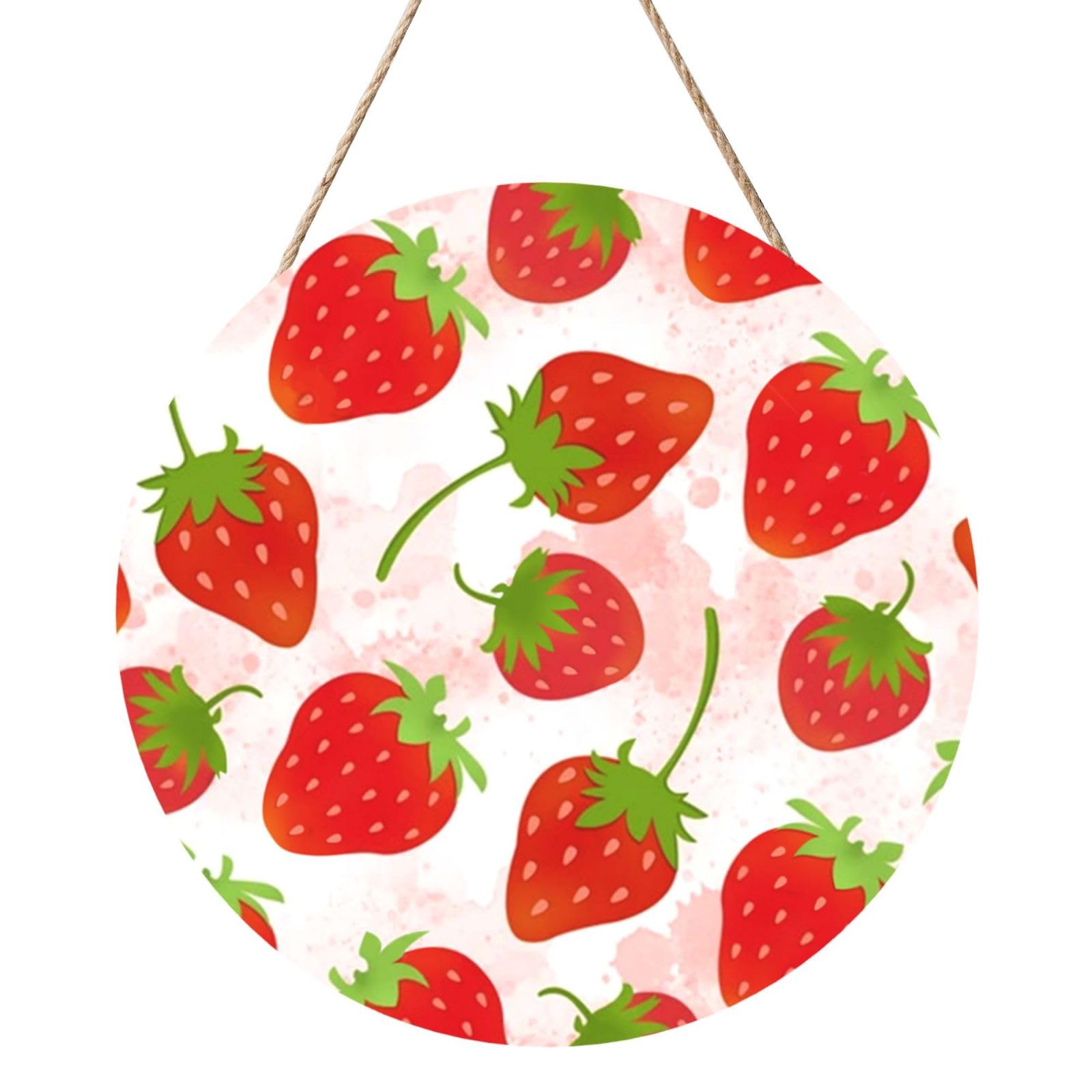 Strawberry, Round Wood Panel Painting 12 in, Wall Hanging Painting For Home