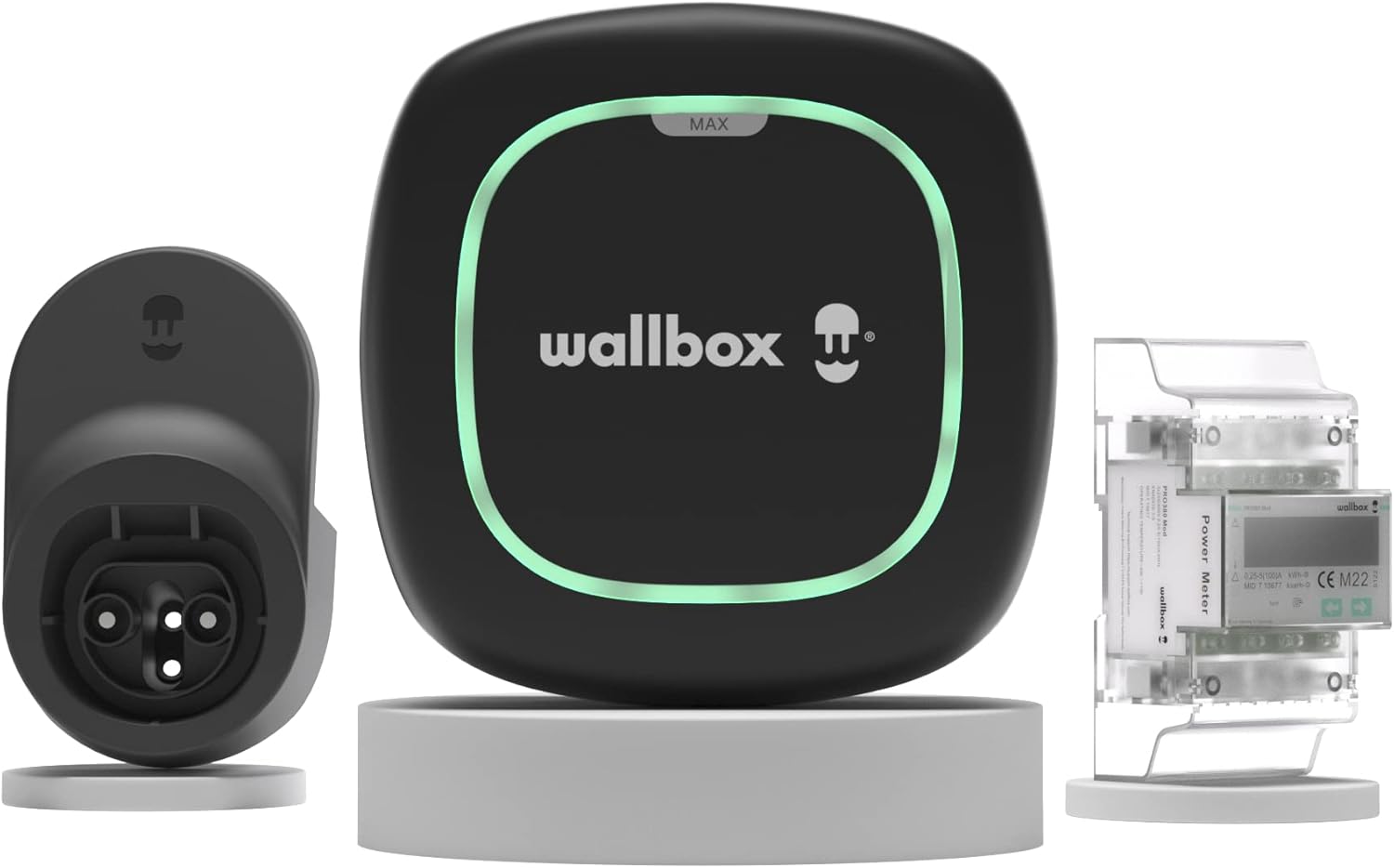 Kit Wallbox Pulsar MAX (Cargador Vehículo Eléctrico, Medidor de Potencia y Cable Dock) 22 kW, Cable 5 m, T2 Negro. Compatible con Alexa y Google Home.