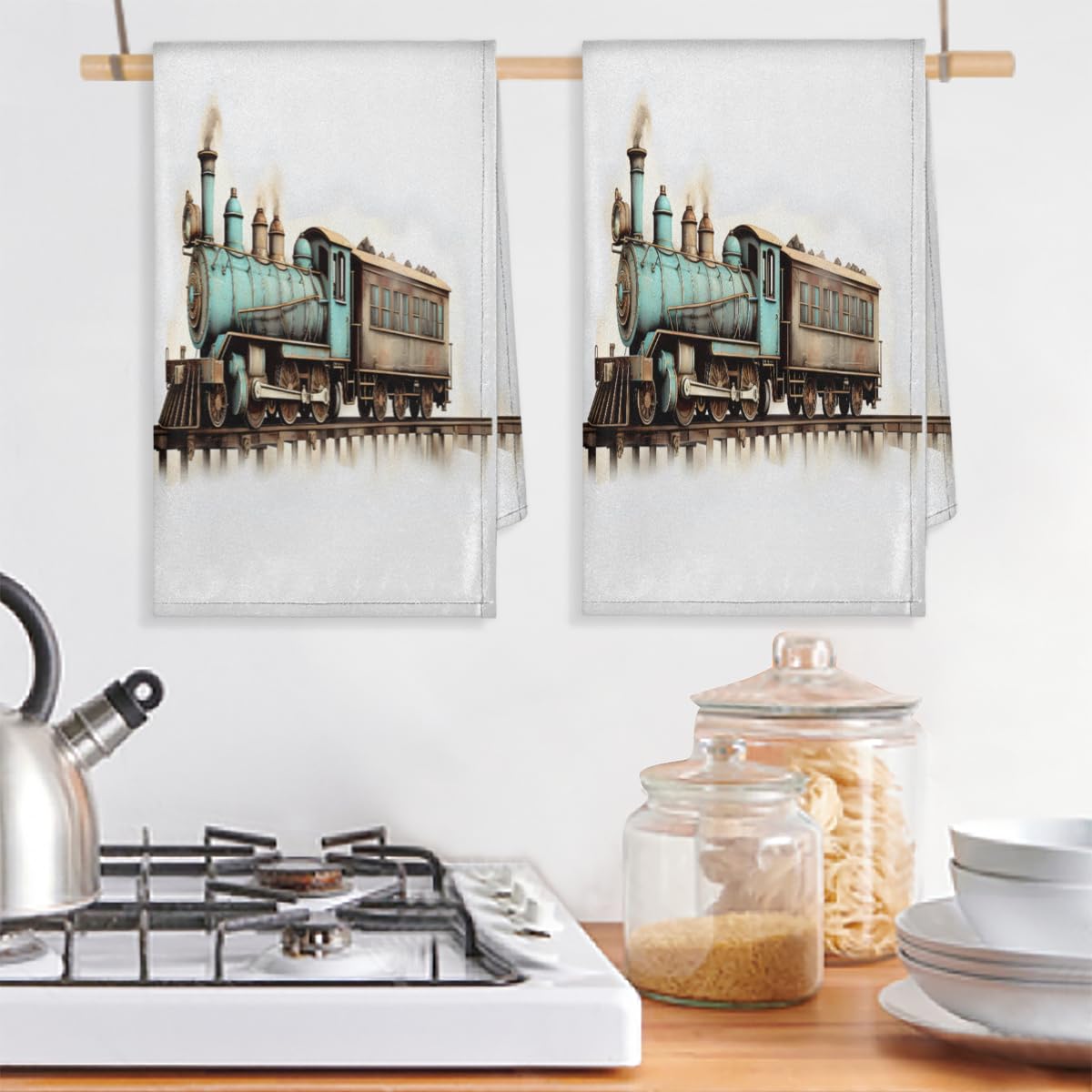 Asciugamani Da Cucina Vintage A Treno, 40,6x61 Cm, In Microfibra, Altamente Assorbenti, Regalo Per Amanti Dei Treni