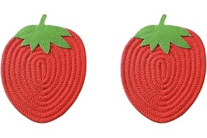 Hemoton Strawberry Spoon Rest, 2pcs Cloth Trivets Strawberry-Shaped Kitchen Table Mats