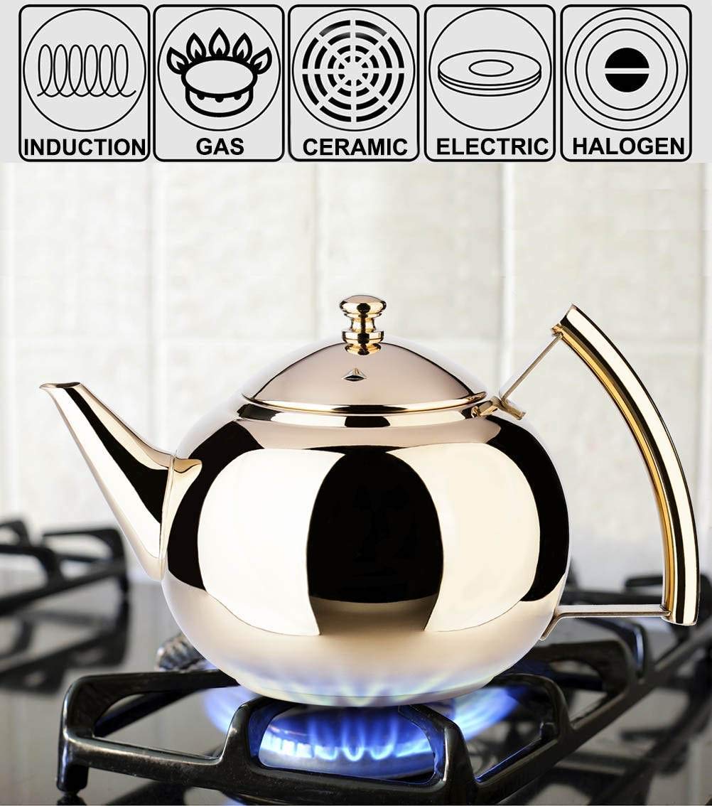 Théière En Acier Inoxydable Avec Passoire - Pour Cuisinière Et Induction, 19x17x14 Cm