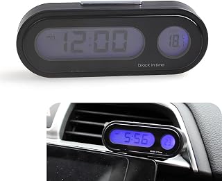 1 PC Car Clocks, Dashboard Mini Clock, Multi-Functional Portable LCD Luminous Small Digital Clock with Temperature Display, Universal Car Interior Accessories (Black)