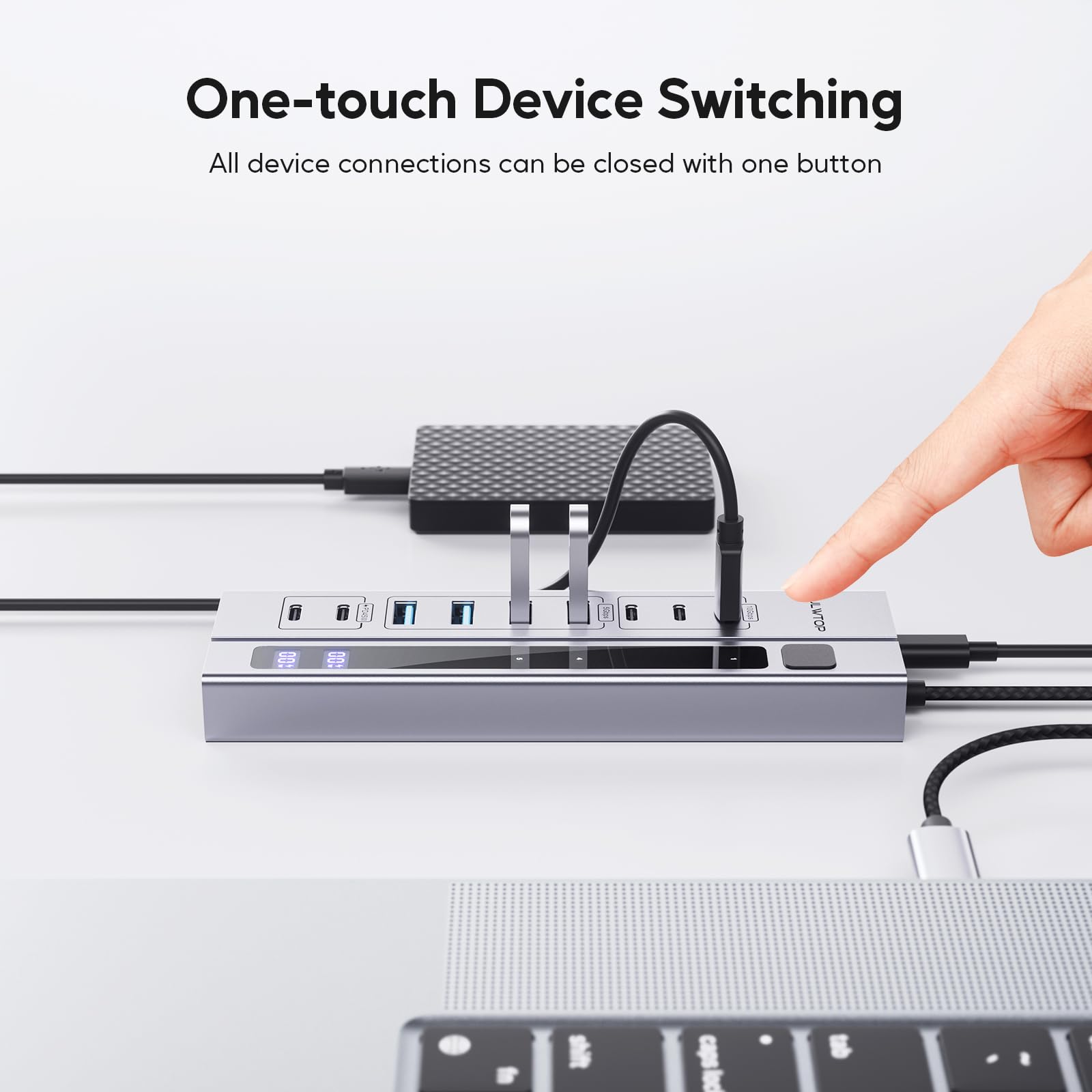 Hub USB Alimentado con Adaptador de PD 65 W, Hub USB 3.2 con USB-C 10 Gbps, USBA de 5 Gbps y 2 Puertos de Carga USBC PD de 24/45 W, concentrador USB para portátiles y tabletas MacBook
