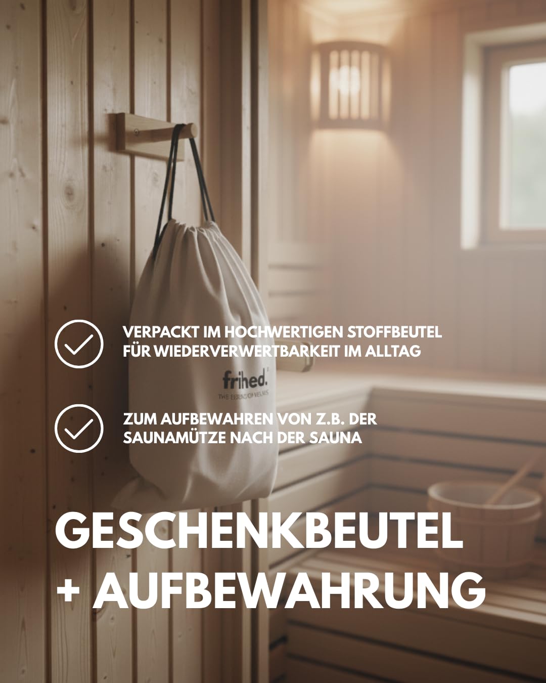 frihed.® Sauna Geschenkset Alpenruhe - mit Saunahut in Steingrau & Saunaaufguss Alpenkräuter & Peelingsalz Lavendel in Geschenkverpackung - für Männer und Frauen - Made in Lüneburg