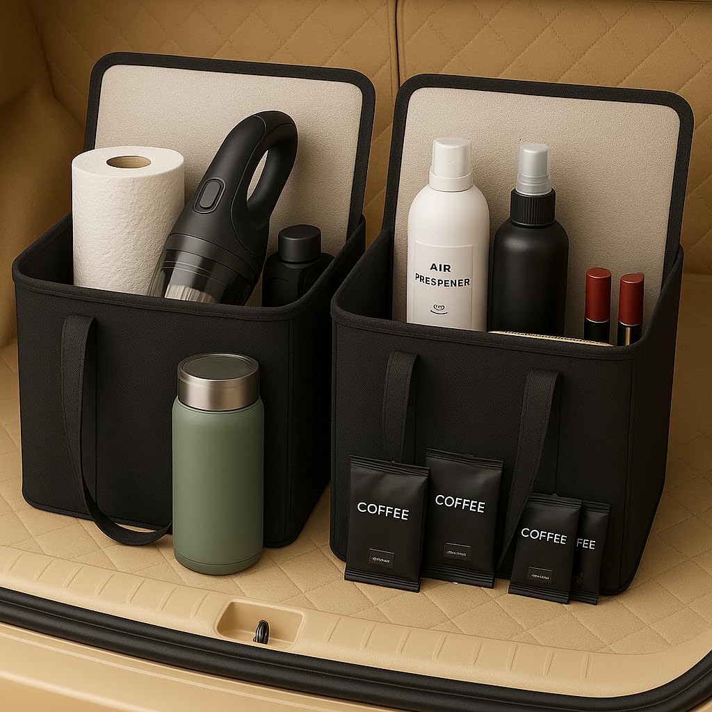 musbus 2Pk Trunk Organizer for Car Insulated Reusable Grocery Bags, Collapsible Cooler Bag for Groceries, Heavy Duty Large Insulated Bag (Large, Charcoal Black)