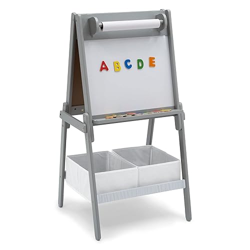 Delta Children Caballete de almacenamiento Chelsea de doble cara con rollo de papel e imanes, ideal para artes y manualidades, dibujo, educación en