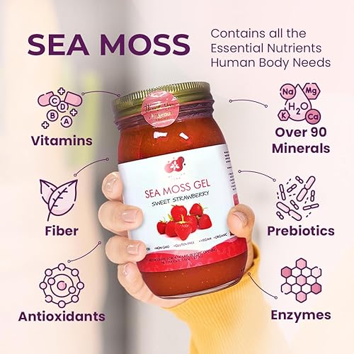 Miniatura 3 de Healthy Herbs Gel de musgo marino (fresa dulce) elaborado en forma silvestre de oro jamaicano de Santa Lucía Seamoss  Superalimento cosechado en la