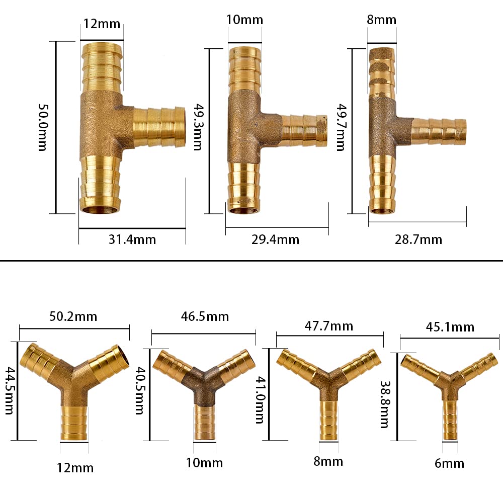 Messing-Spleißverschraubung, Messing-Spleiß-Rohrverschraubung, Wasser-Gas, Luftgelenk, gerades T-Stück mit Kreuzwinkel, Schlauchstutzen, 6, 8, 10, 12 mm, Kupferadapter (Y-förmig, 6 mm)