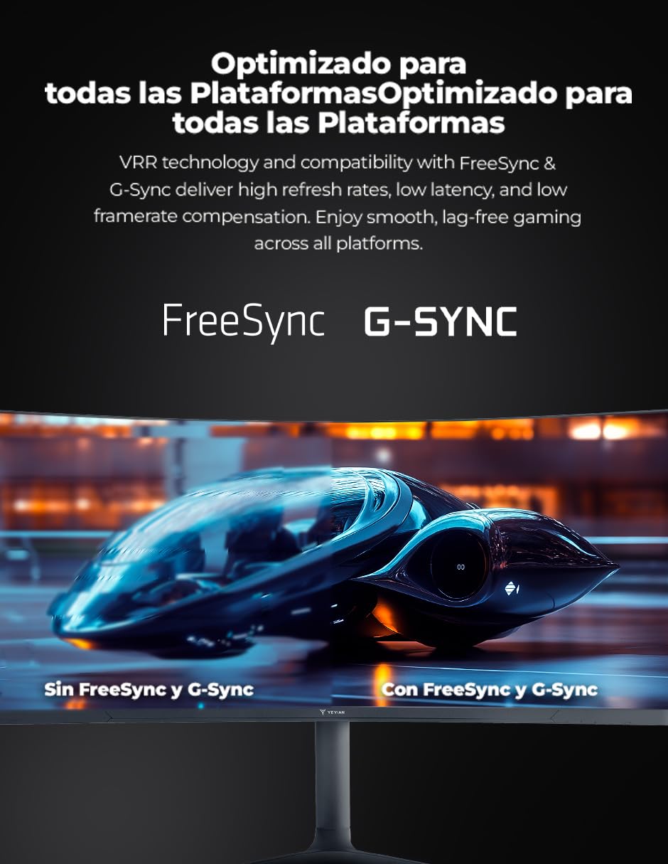YEYIAN Proact FV234 - Monitor da gioco da 34", curvato WQHD (3440 x 1440), pannello VA 180Hz, 1ms, FreeSync & G-Sync, 92% NTSC, connettività DP1.4 e HDMI 2.0