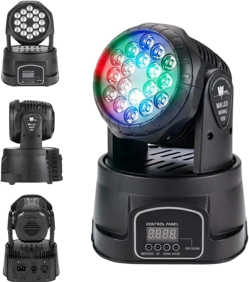 Canhão Moving Head 18 LEDs 100W RGB Efeito Som Automatico DJ Palco Balada Festa