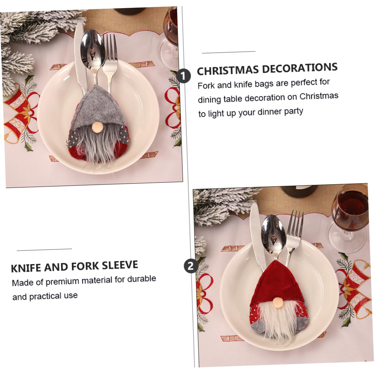 6 Pezzi Portaposate Natalizi in Rosso e Grigio Posate Decorazione Tavola per Festa Natale Supporto Originale per Argenteria e Posate Accessori Natalizi per e Pranzo Festivi
