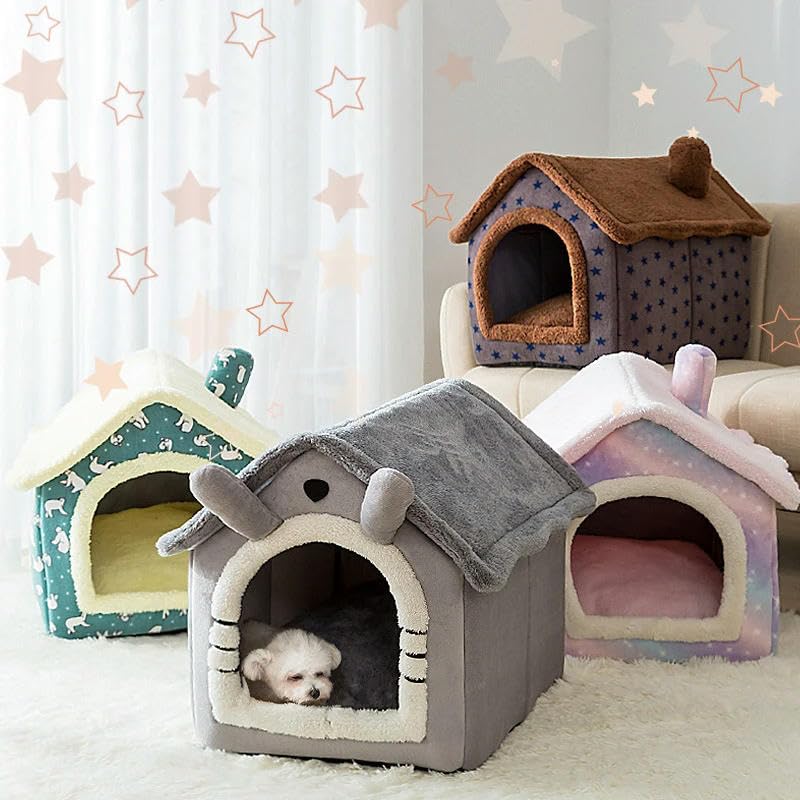 KOSTEN Letto per Canipiegabile Gatto da Gatto Pet Dog House Inverno Cat Villa Cannella Rimovibile Nest Tende per Animali Domestici-Fiore di Ciliegio-S (30X36X31Cm)