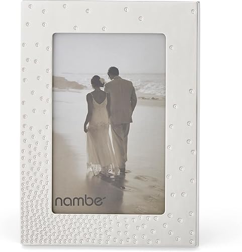 nambe Dazzle - Marco de fotos de 4 x 6 pulgadas, marco de fotos con vidrio templado, diseño vintage y contemporáneo, exhibición de mesa para