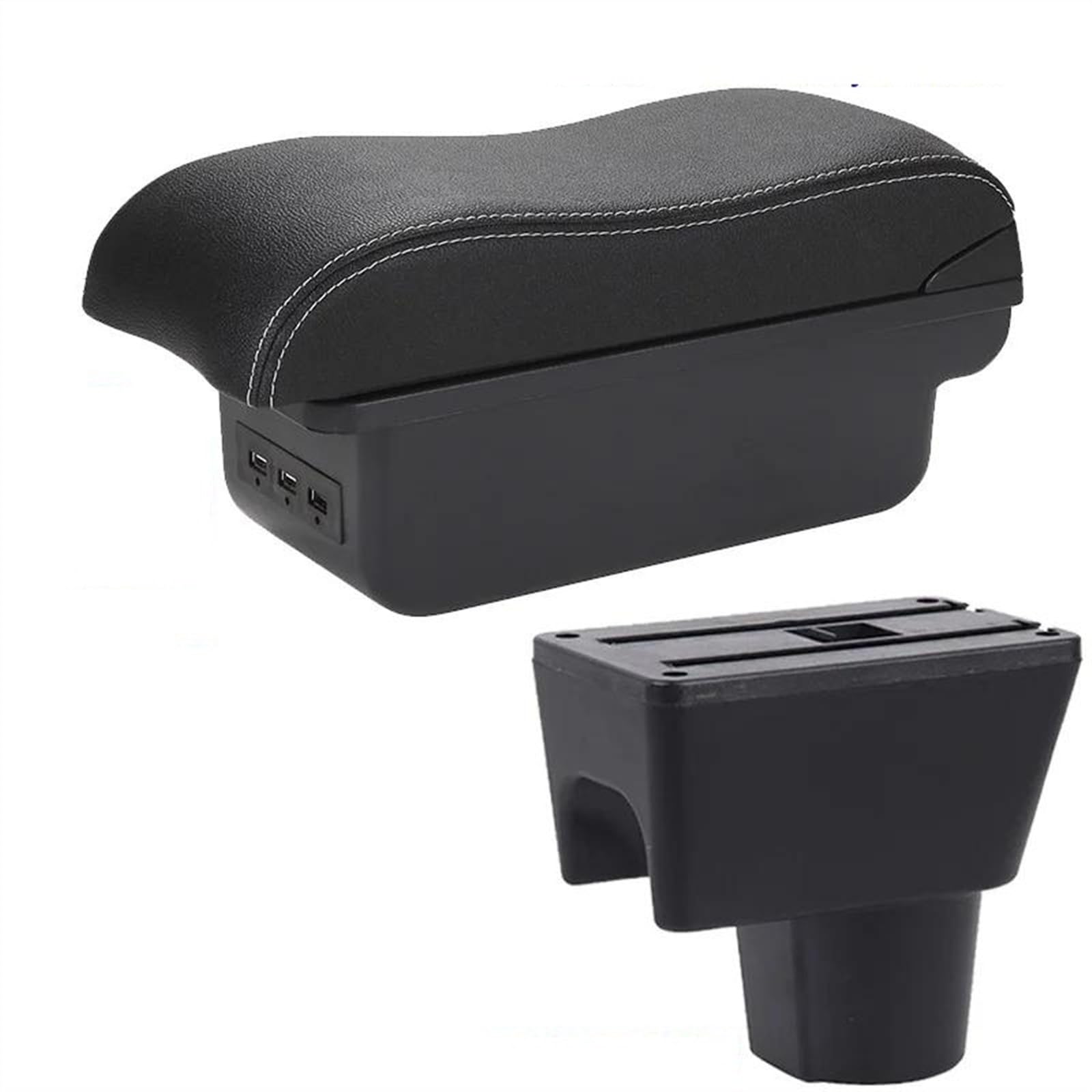 NOHEEU Armrest Box With Multifunctional Support PU Upholstered Car Interior Modification Accessories For Terrano 3 2012-2018(B3 Black white 3USB)