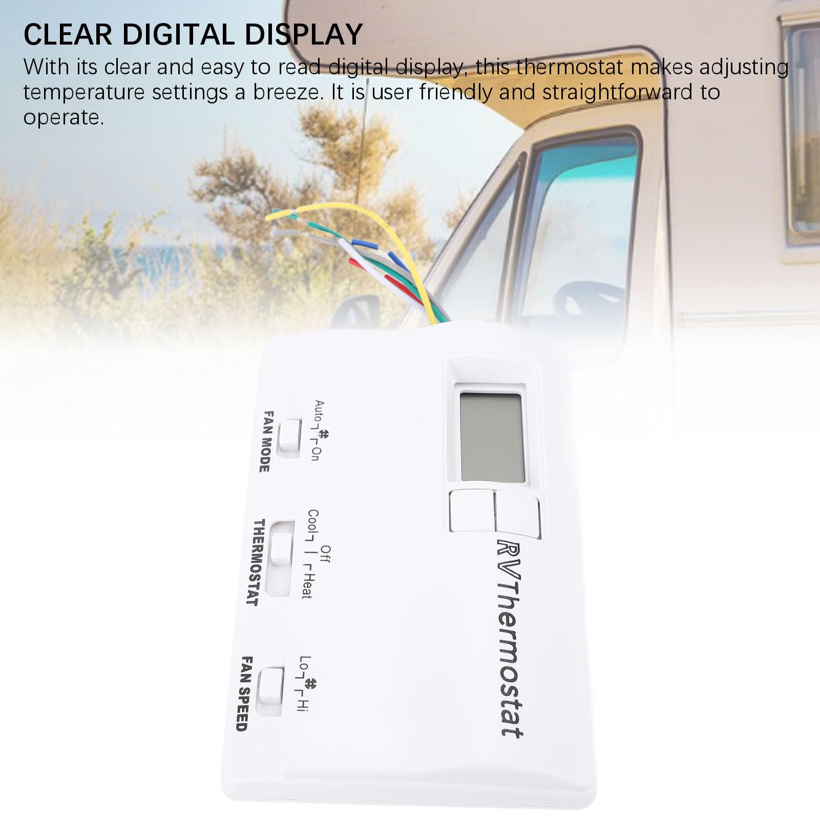 Thermostat Numérique RV, Contrôle Polyvalent du Chauffage et du Refroidissement pour Camping-car, Affichage Clair, Montage Mural, Matériau ABS, 1 unité