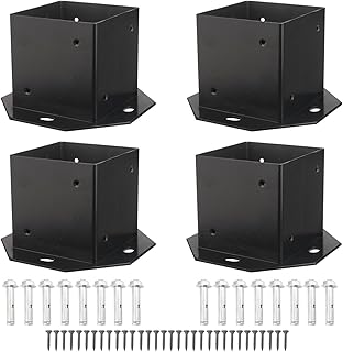 4 PCS Inner Diameter 4 x 4 Inch Black Fence Post Base Brackets, Heavy Duty Steel Powder-Coated Anchor Support Post Base Use for Pavilion Deck Railing Support Deck Base Plate, by GENHAKON.