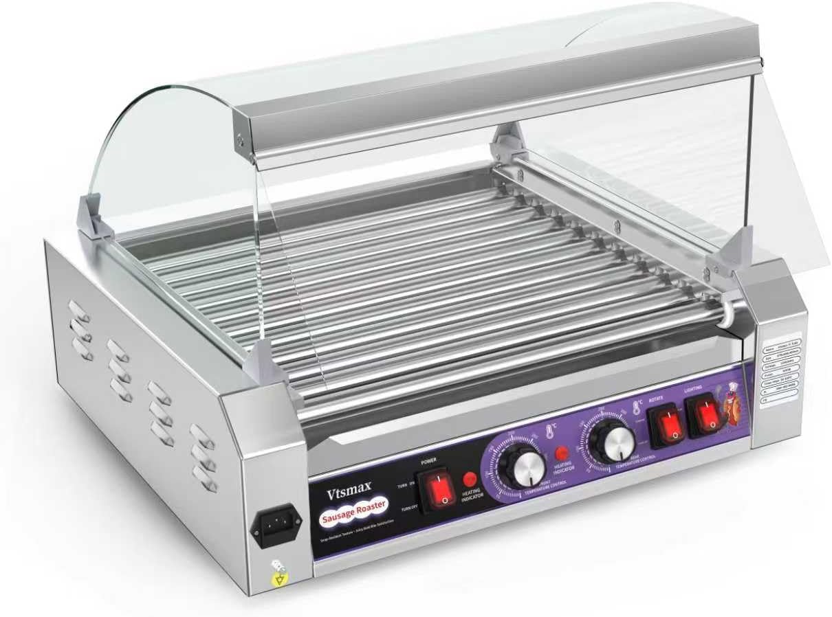 Commercial Hot Dog Roller 11 Rollers, 304 Stainless Steel, Extra Large Capacity, Fast Heating Electric Hot Dog Cooker, for Restaurant & Concession Stand