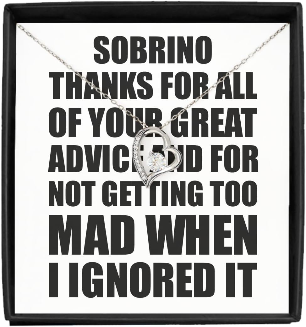 Funny Sobrino Thanks For All Your Great Advice Necklace Pendant Funny Gift For Sobrino Present Idea Inspirational Quote Jewelry With Chain Message Card Box