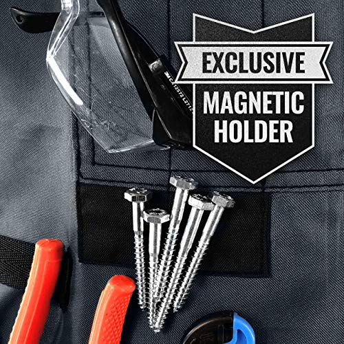 Tool Apron – Magnetic Tool Holder – Heavy Duty Gray Oxford Canvas – Cross-Back – 18 Pockets – Adjustable For Men, Women – Pro Mechanic, Woodworker, Carpenter, Electrician, Gardener Apron #TOP2