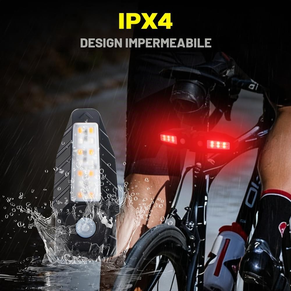 Luce Posteriore Bici con Indicatore di Direzione Ultra Luminoso, 5 modalità-Allarme Acustico Wireless Fanale Posteriore Bicicletta 30 LED IPX4 Impermeabile Ricaricabile USB Luci Bici