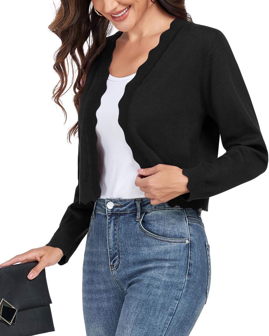 GRECERELLE Women's Long Sleeve Lightweight Open Front Cropped Cardigan Knit Sweaters Bolero Shrugs (S-2XL) - Image 3