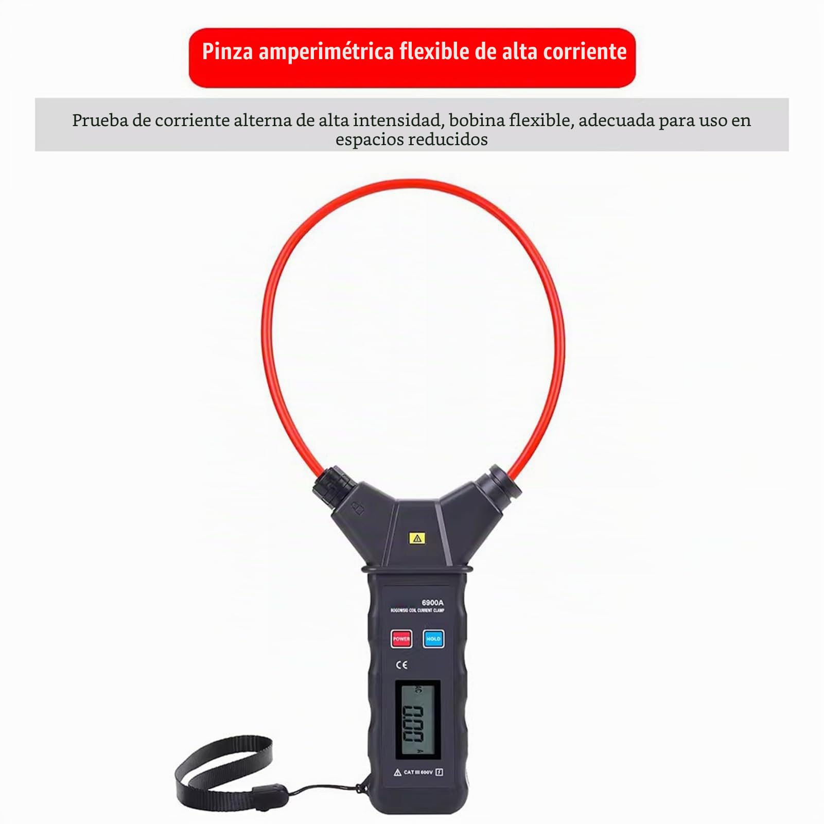 Pinza Amperimétrica CA de 5000 A y 6000 V con Pantalla LCD Retroiluminada y Bobina Flexible, Pinza Amperimétrica Grande