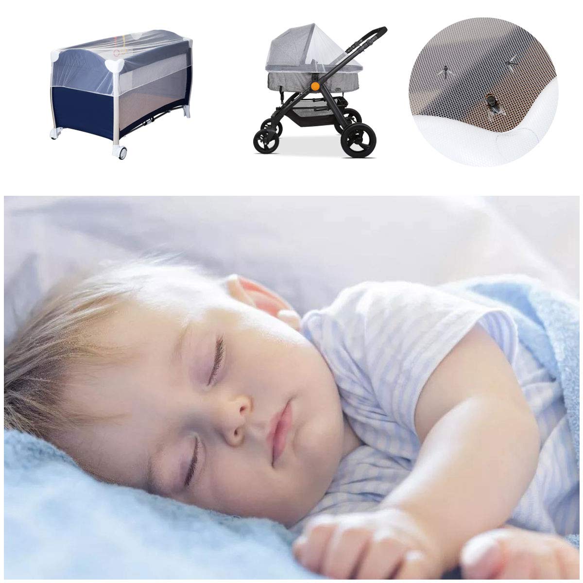 LEMESO Zanzariera Passeggino Universale per Culle, Lettini, Carrozzina, Seggiolino Auto, Letto Ombrello, Protezione Insetti per Neonati, Bambini-Dimensione L