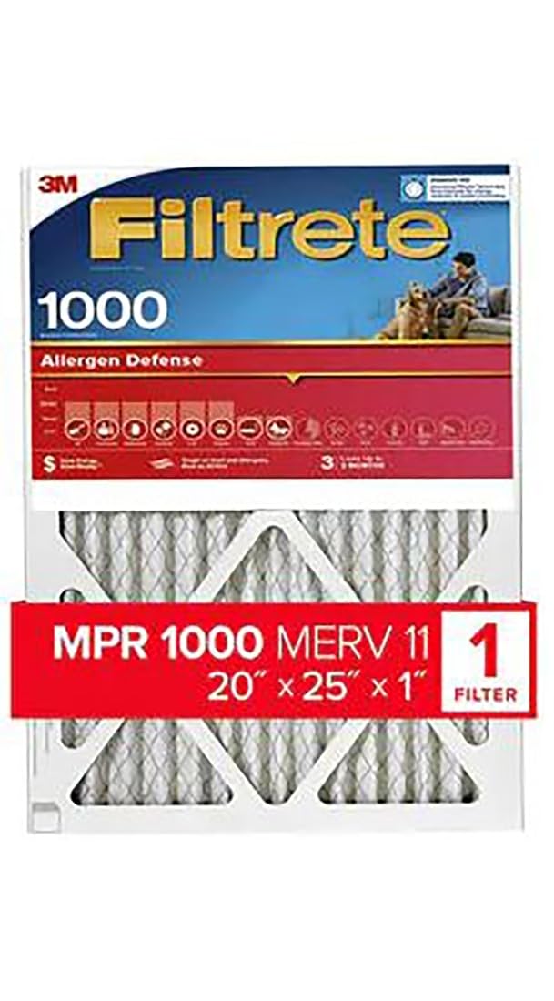 Filtrete 20x25x1-Inch AC Furnace Air Filter with 1000 MPR Rating for Micro Allergen Defense (White)