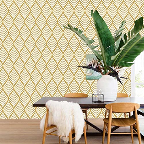Amiya Modern Gold Leaf Wallpaper Contact Paper Geometric Peel And Stick Wallpaper 17.7“ X 120“ Golden Boho Print Wallpaper Peel And Stick Self Adhesive Wallpaper Removable Wallpaper #TOP3