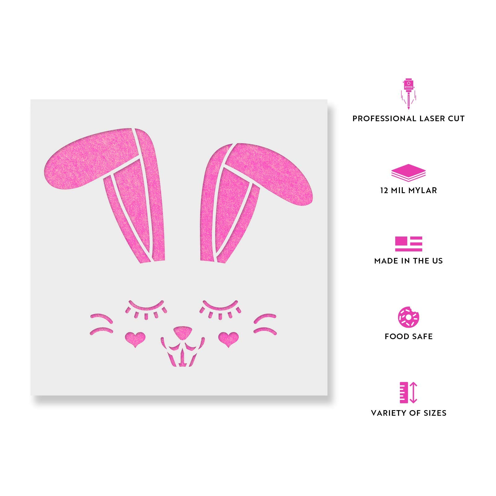 Bunny Face Stencil - Cute Stencil Designs, Bunny Feet Stencil, Easter Bunny Stencil, Spring Stencil, Bunny Face Stencil