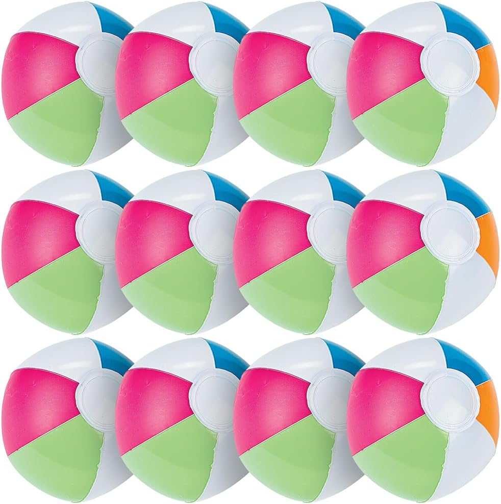 Fun Express Mini Inflatable Beach Balls, Bright Spring, 5", 12 Pieces