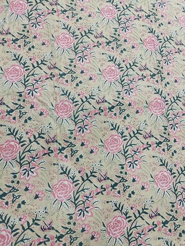Image of Doraya Pure Cotton Dress Making Fabric Sanganeri Print Jaipuri Hand Block Printed Unstitched Dress Material for Women Blouse /Plazzo,Kurti /Lehenga Piece Womens 43 inch Inches Width (Peach 2, 3 Meter)