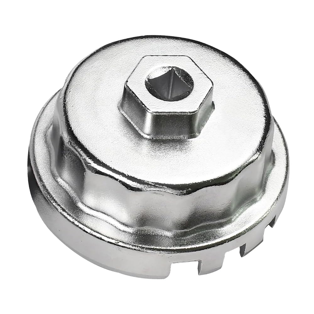 Zhanshuidefaq Silver 64.5Mm 14 Flutes Oil Filter Wrench Cap 3/8" Oil Filter Cap Removal Tool Engine Oil Filters Socket Cup For Toyota Lexus Ct200h Scion Prius Prius V Corolla Matrix Auris Rav4 1.8 Liter Engines Highlander