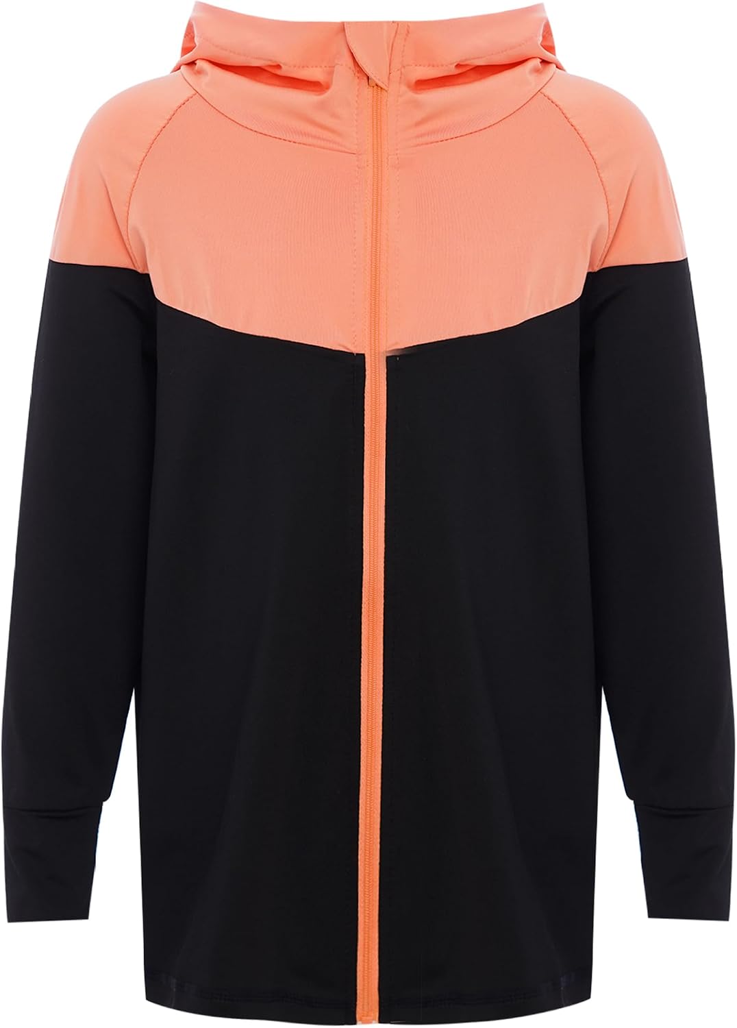Kids Girls Color Block Hooded Jacket Athletic Hoodie Sweatshirt for Hiking Jogging Cycling Camping