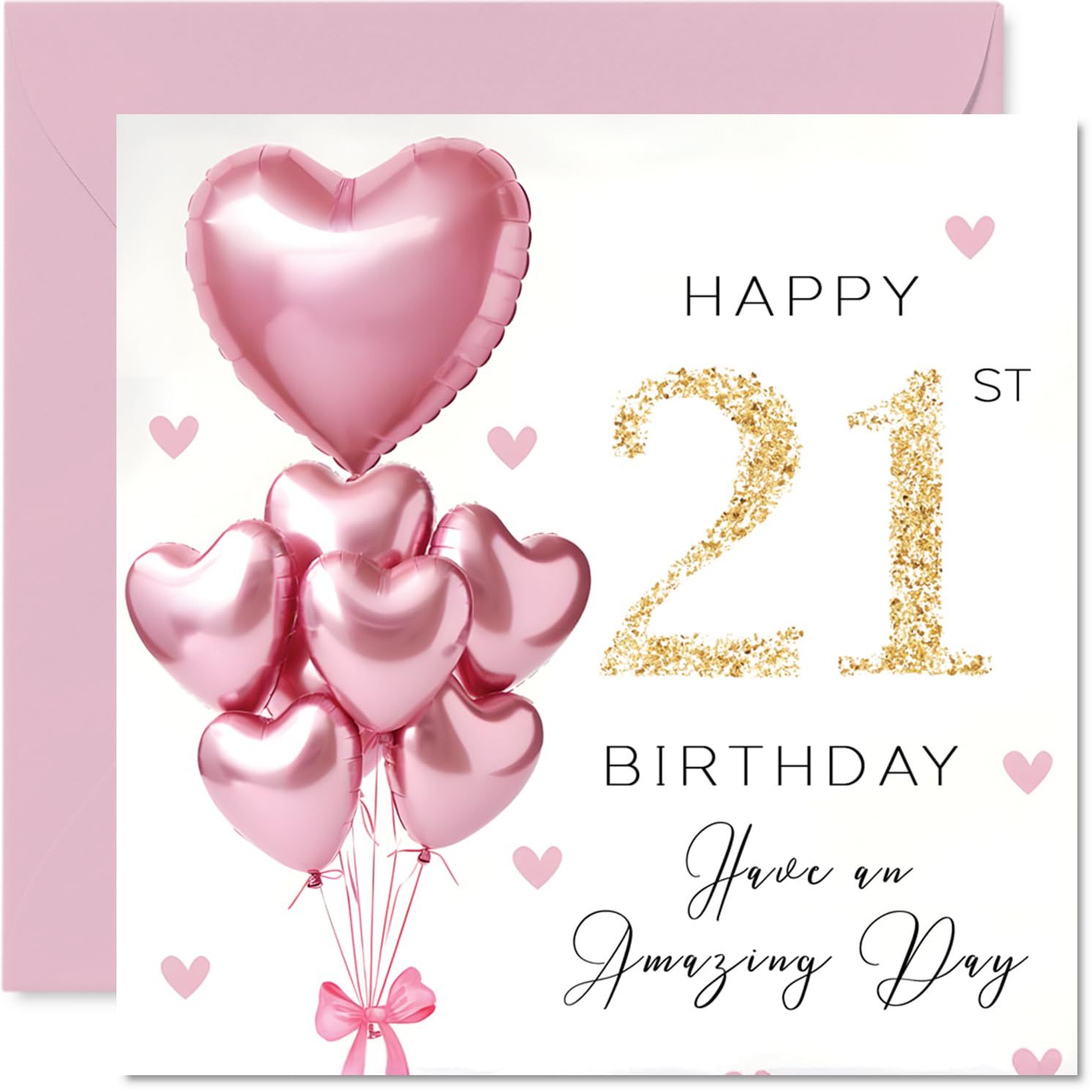21st Birthday Cards for Women, Pink Glitter Balloons