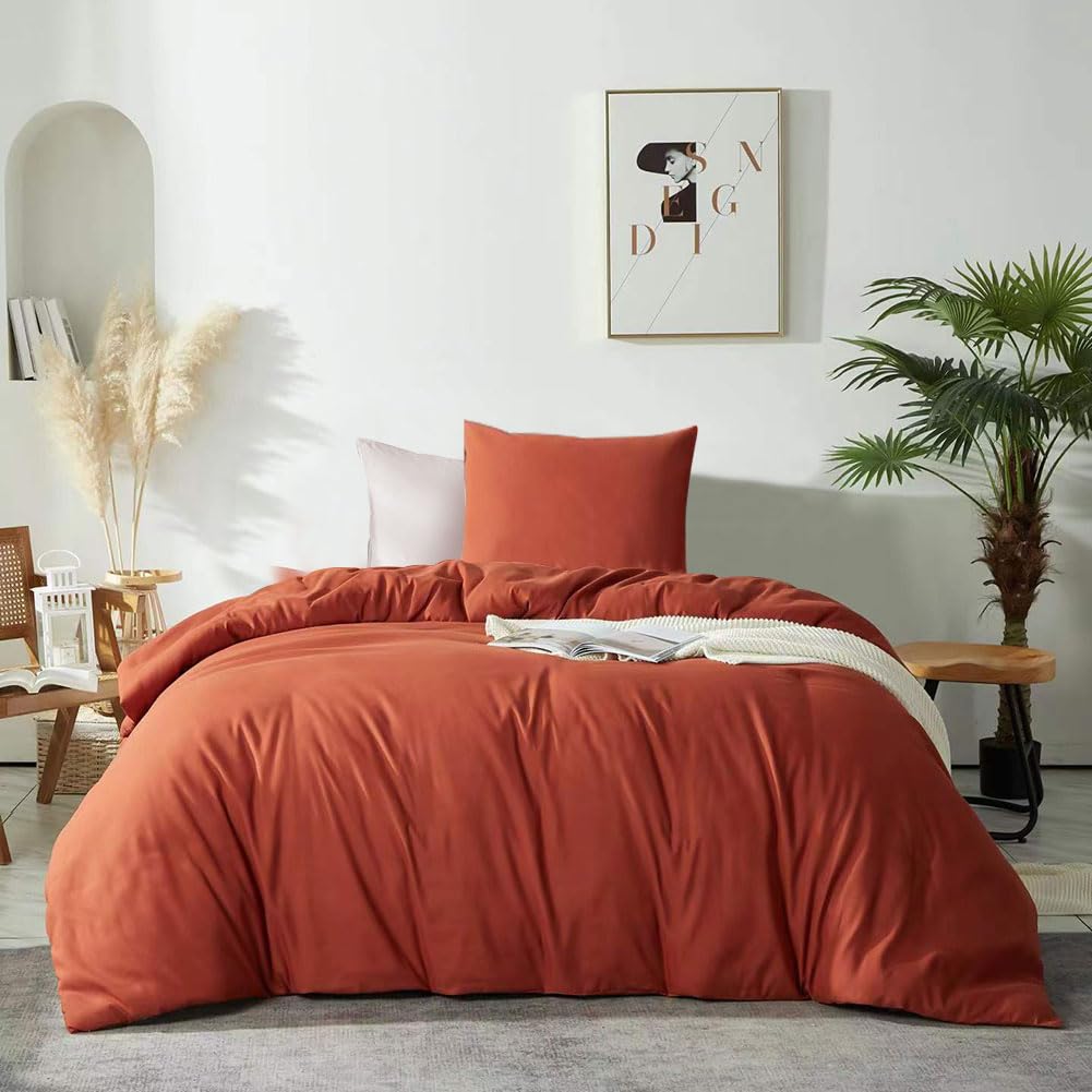 Housse de couette 140x200 terracotta en microfibre avec taie d'oreiller 65x65