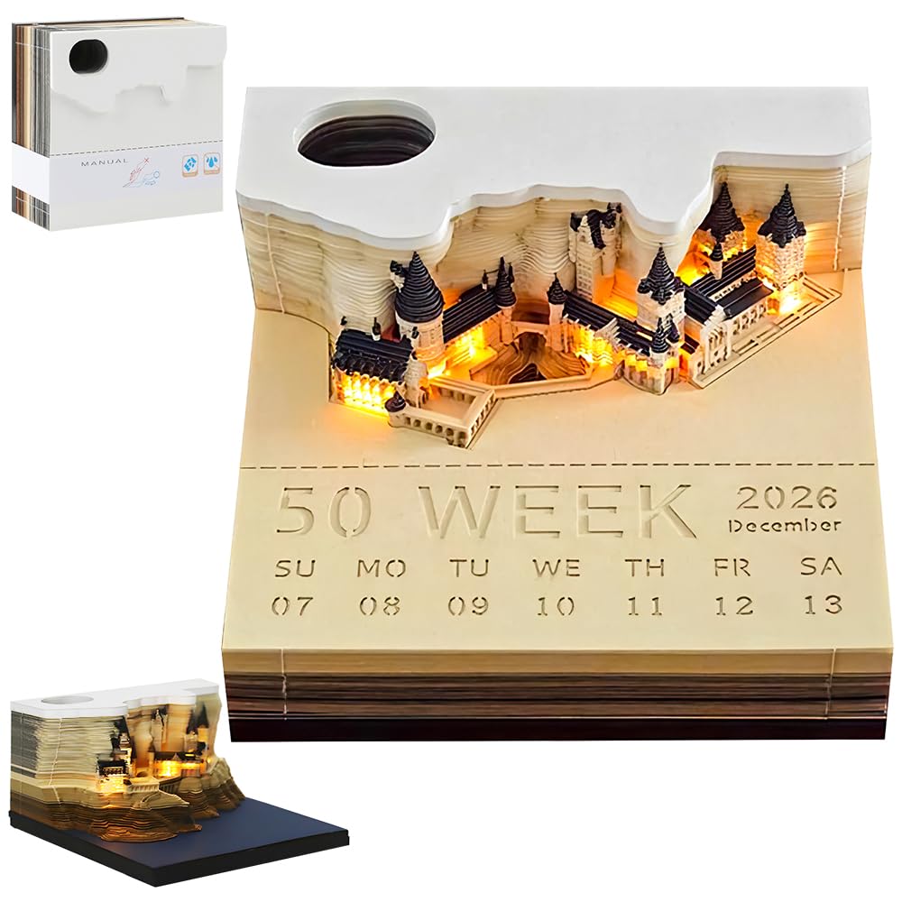 Calendario de escritorio 2026 de castillo 3D con luces LED para decoración 8